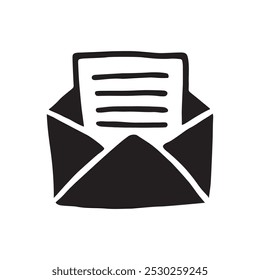 Doodle Open envelope with letter icon or logo, hand drawn with thin black line