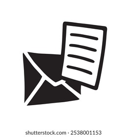 Doodle Open envelope with letter icon or logo, hand drawn with thin black line