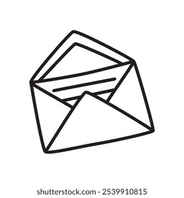 Doodle Open envelope with letter icon or logo, hand drawn with thin black line