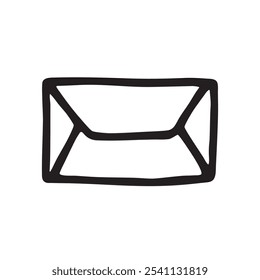 Doodle Abra el sobre con el icono de la letra o el logotipo, dibujado a mano con la línea negra fina. Aislado sobre fondo blanco. Ilustración vectorial