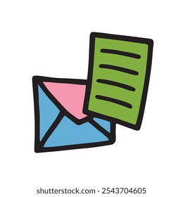 Doodle Open envelope with letter icon or logo, hand drawn with thin black line. Isolated on white background. Vector illustration