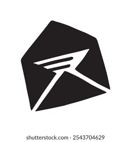 Doodle Open envelope with letter icon or logo, hand drawn with thin black line. Isolated on white background. Vector illustration