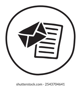 Doodle Open envelope with letter icon or logo, hand drawn with thin black line. Isolated on white background. Vector illustration