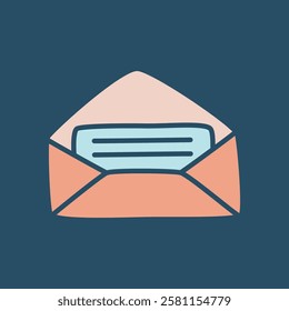Doodle Open envelope with letter icon or logo, hand drawn on dark background. Vector illustration