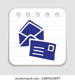 Doodle Open envelope with letter icon or logo, hand drawn in flat style