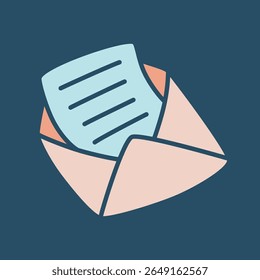 Doodle Open envelope with letter icon or logo, hand drawn on dark background. Vector illustration