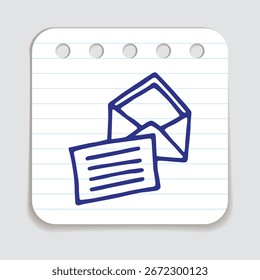Doodle Open envelope with letter icon hand drawn with blue pen on a notepaper