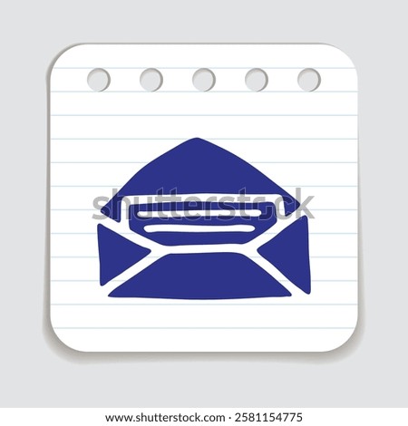 Doodle Open envelope with letter icon hand drawn with blue pen on a notepaper in freehand style. Vector illustration
