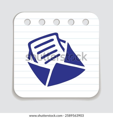 Doodle Open envelope with letter icon hand drawn with blue pen on a notepaper
