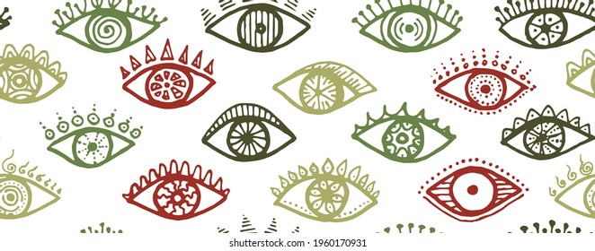 Doodle open eyes modern seamless ornament. Sketch drawing style illustration. Fashion packaging vector design. Doodle eyes with girly eyelashes cartoon endless pattern.