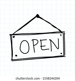 doodle open sign, vector illustration