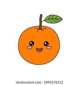 Doodle orange with leaf isolated vector. Coloring page orange fruit. Coloring orange fruit. Coloring book for kids. Cute cartoon orange coloring page for kids. Worksheet for kindergarten.