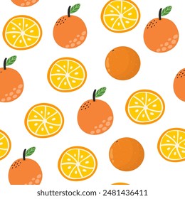 Doodle orange seamless pattern. Fresh fruit background in cartoon style. Great for fabric, wrapping and food packaging. Vector illustration