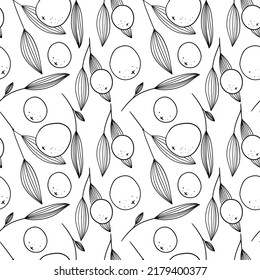 Doodle oranges with leaves seamless pattern on white