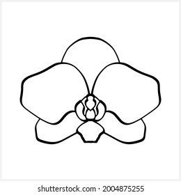 Icono de la orquídea Doodle aislado en blanco. Esbozo dibujado a mano. Libro de la página de coloreado de flores. Ilustración de material vectorial. EPS 10 