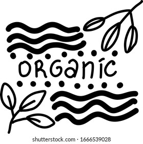 doodle organic logo with leaves on a white background