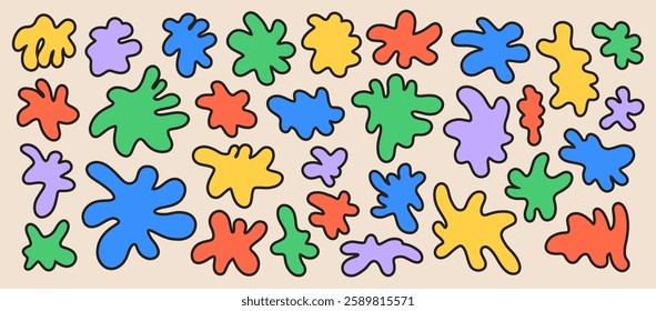 Doodle organic shapes set. Liquid irregular random blobs collection. Abstract colorful fluid forms