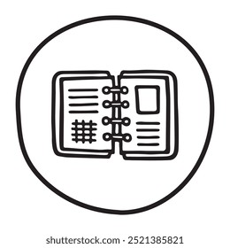 Icono o logotipo del calendario del organizador de Doodle, dibujado a mano con la línea negra fina