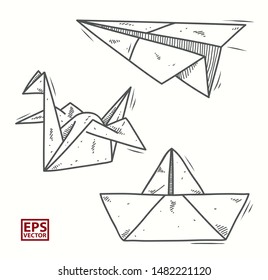 doodle origami or hand drawn isolated vector