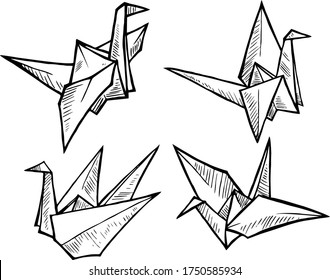 Doodle of Origami paper birds,Vector illustration