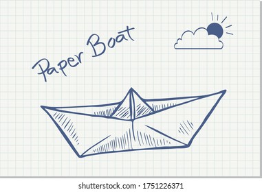 Doodle of Origami paper boat,Vector illustration