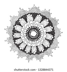 doodle ornament mandala star flower black on white