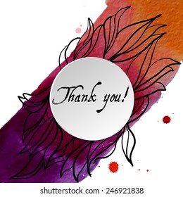 Doodle ornament on the spot with splashes of watercolor and paper for your design