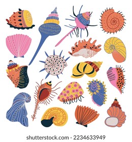Doodle Ornamental Seashell and Hard Marine Shell Big Vector Set