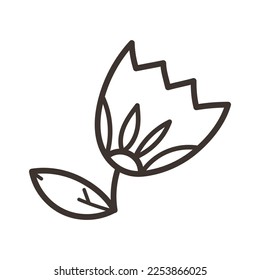 Doodle ornate flower emblem with vine. Logo for beauty studio, children books, kid and game design. Vector coloring composition