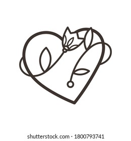 Doodle ornate heart emblem with flower. Logo for beauty studio, children books, kid and game design. Vector coloring composition