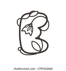 Doodle ornate letter emblem with flower. Logo for beauty studio, children books, kid and game design. Vector lettering composition for colorings