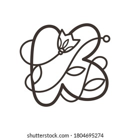 Doodle ornate letter emblem with flower. Logo for beauty studio, children books, kid and game design. Vector lettering composition for colorings