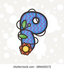 Doodle ornate letter emblem with flower. Logo for beauty studio, children books, kid and game design. Vector lettering composition