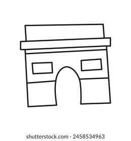 Doodle outline Arch de Triomphe isolated on white background.