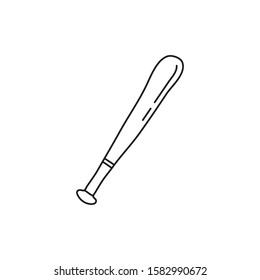 Doodle outline baseball bat isolated on white background.