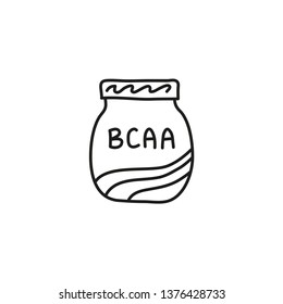 Doodle outline bcaa supplement in jar isolated on white background.