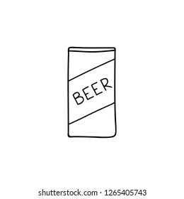Doodle outline beer in can isolated on white background.