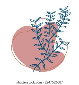 doodle outline branch with leaves and red fluid background