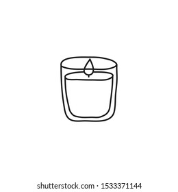 Doodle outline burning candle in glass isolated on white background.