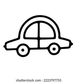 Doodle outline bw car. Sketch scribble style. Hand drawn vector illustration