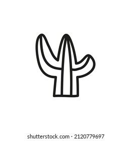 Doodle outline cactus isolated on white background.