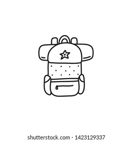 Doodle outline camping or hiking backpack isolated on white background.