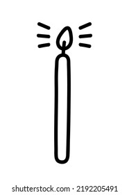 Doodle outline candle isolated. Hand drawn burning candle clip art. Vector flat illustration