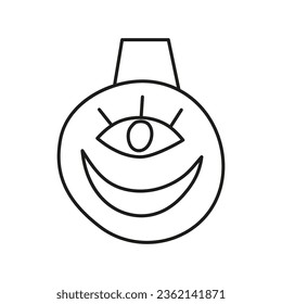 Doodle outline Christmas ball with moon and third eye isolated on white background.