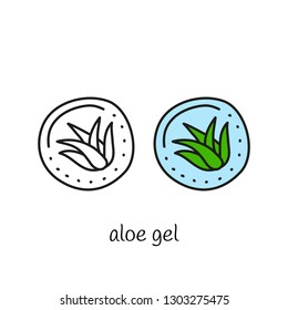 Doodle outline and colored aloe gel or cream isolated on white background.