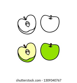 Doodle outline and colored apple fruit isolated on white background.