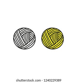 Doodle Outline And Colored Ball Of Yarn Isolated On White Background.