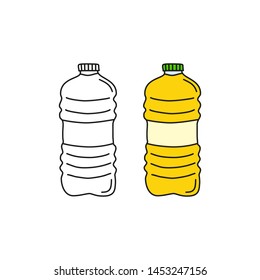 Doodle outline and colored cooking oil in plastic bottle isolated on white background.