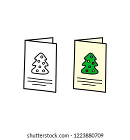 Doodle outline and colored greeting card icon isolated on white background.