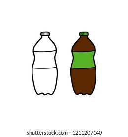 Doodle outline and colored lemonade in bottle isolated on white background.